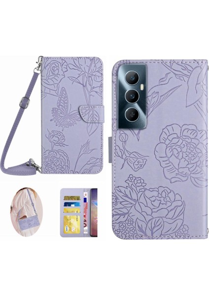 Kart Tutucu ve Uzun Kayış ile Realme C65 4g Deri Cüzdan Için Flip Case (Yurt Dışından)