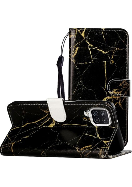 Samsung Galaxy M22 4g Için Flip CASE/M32 4g Mermer Desen Pu Deri Kart (Yurt Dışından)