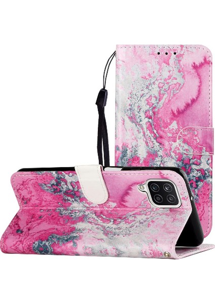 Samsung Galaxy M22 4g Için Flip CASE/M32 4g Mermer Desen Pu Deri Kart (Yurt Dışından)