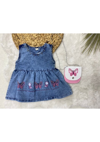 Kız Çocuk Çantalı Kot Elbise