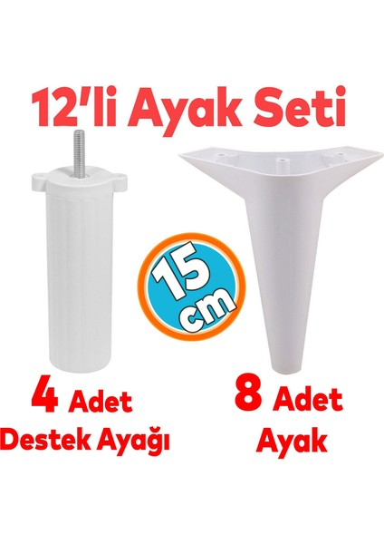 Mobilya Ayağı 12'li Set Robot Süpürge Için Koltuk Kanepe Yükseltici Destek 15 cm Beyaz Baza Ayak