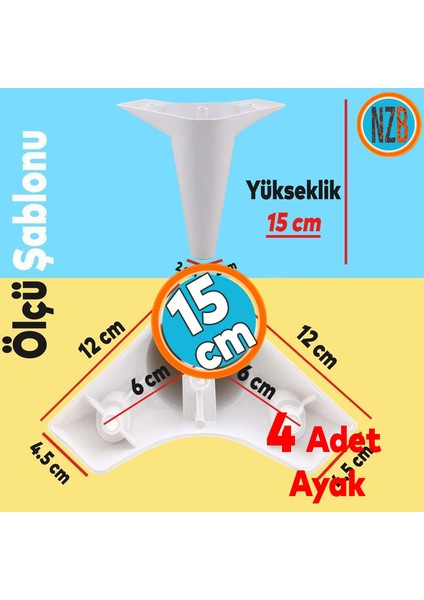 Mobilya Ayağı 12'li Set Robot Süpürge Için Koltuk Kanepe Yükseltici Destek 15 cm Beyaz Baza Ayak