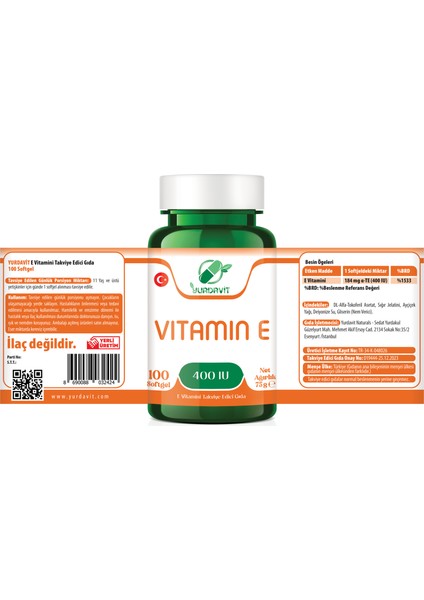 Vitamin E 400 Iu 100 Softgel E Vitamini