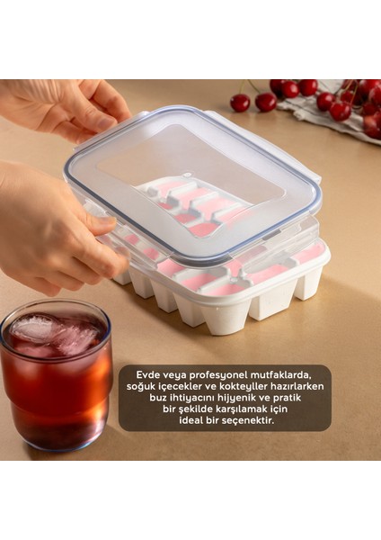 21 Bölmeli Sızdırmaz Kilitli Buz Kalıbı - Pratik Kapaklı Hava Geçirmez Buzluk - Vakumlu Buz Kabı fırsatları