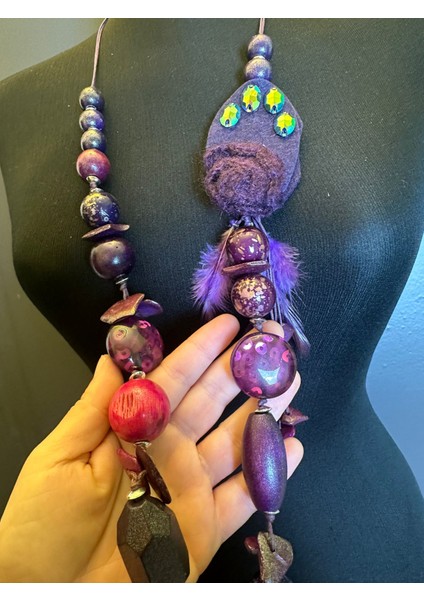 Mor Tasarım Bambu Ahşap ve Keçe Kadın Kolye Boy 50 cm modelleri