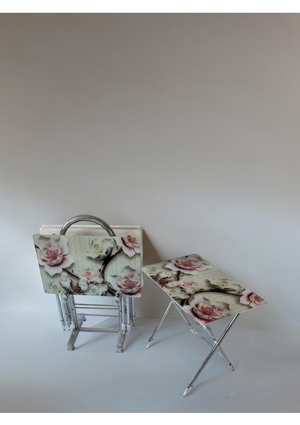 Liza Serisi Çanta Zigon, 4 Lü Katlanabilir Sehpa, Cam Sehpa, Çanta Sehpa Krom Ayak