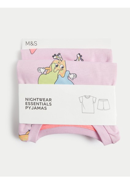 Marks & Spencer Saf Pamuklu Dondurma Desenli Şortlu Pijama Takımı (1-8 Yaş)