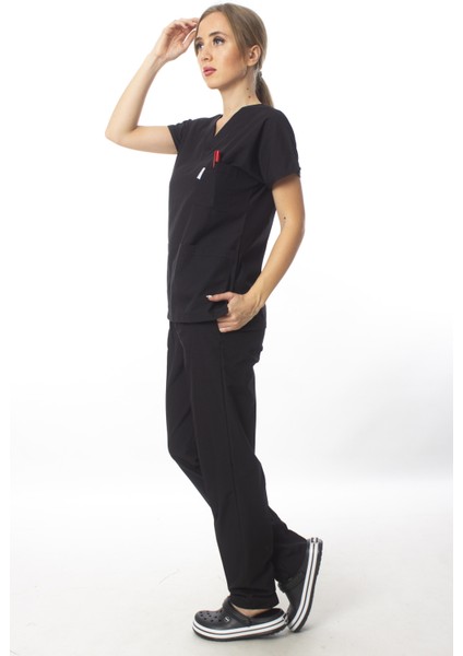 Cerrahi Doktor Scrubs Hemşire Forması Siyah Takım Terrycoton modelleri