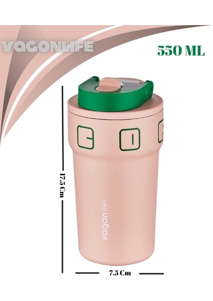 LED Sıcaklık Göstergeli - Paslanmaz Çelik - Mug Kahve Bardağı 550 Ml.