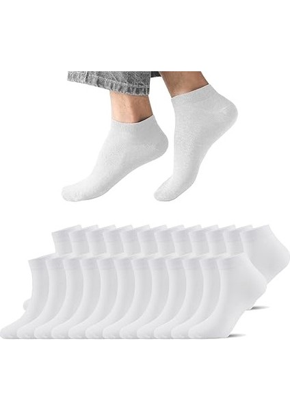 12 Çift Erkek Kadın Kısa Bilek Rahat Ince Patik Pamuk Çorap Siyah Beyaz