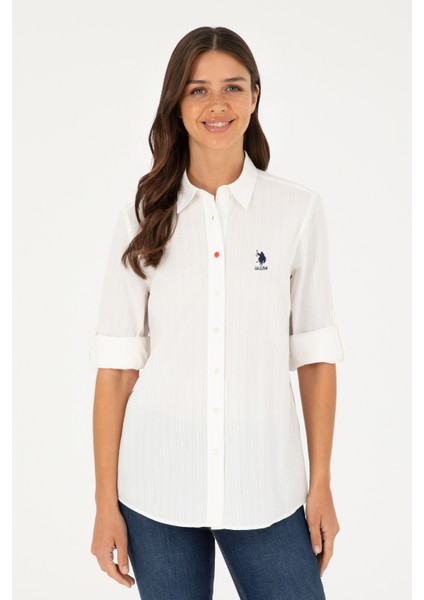 Kadın Beyaz Gömlek Desenli 50283427-VR013