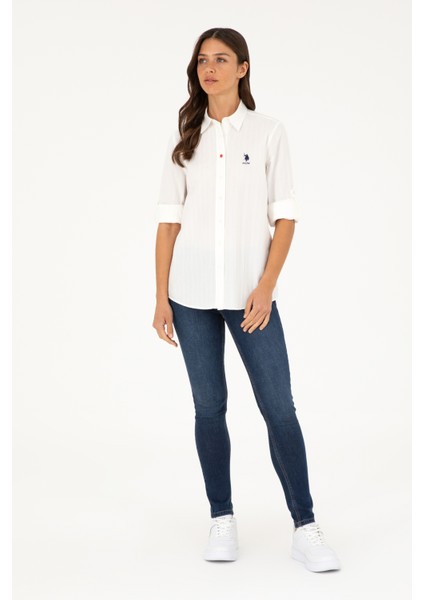 Kadın Beyaz Gömlek Desenli 50283427-VR013 fırsatları