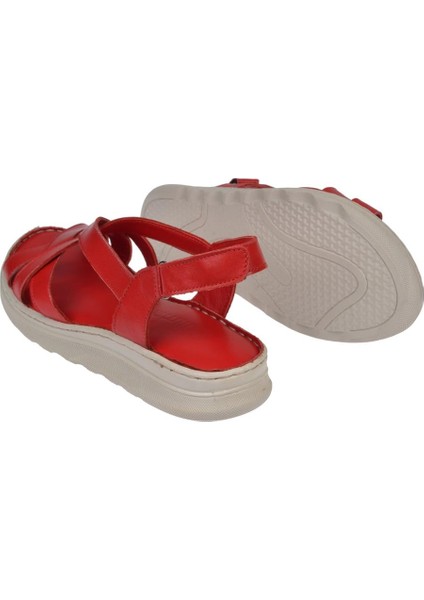 Hakiki Deri Comfort Kadın Sandalet PLM-8 KIRMIZI