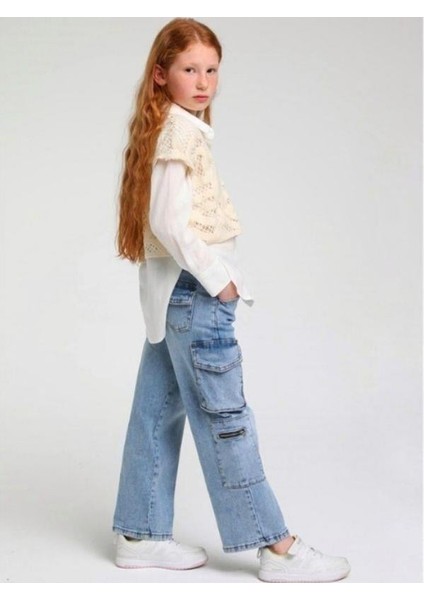 Kız Çocuk Bol Paça Kargo Cepli Kot Pantolon indirimleri