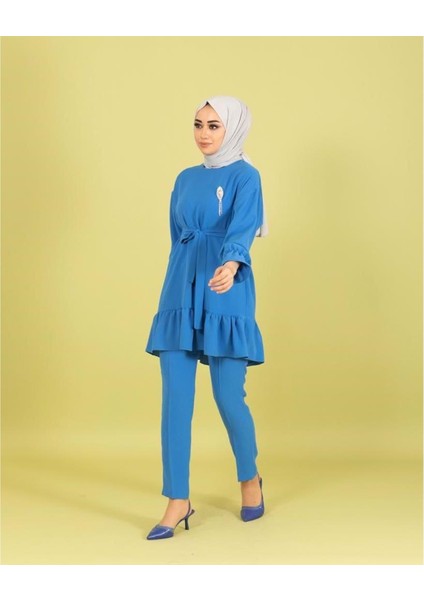 23Y6108 Stilife Tunik Pantolon Tk. Fırfırlı - Stilife - 23Y6108 - Mavi