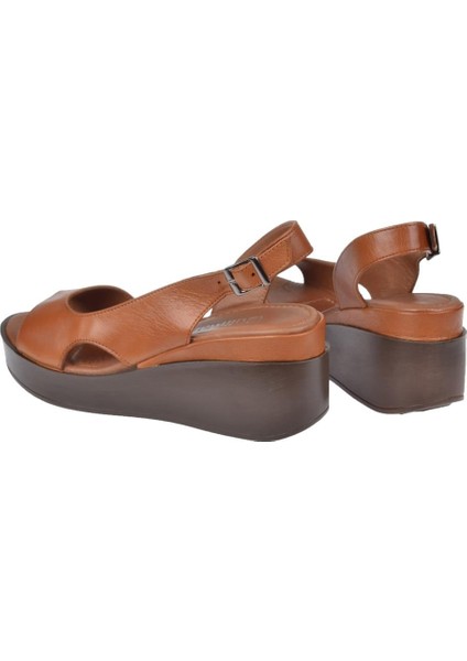 Hakiki Deri Platform Taban Kadın Sandalet BEL-1425 TABA indirimleri