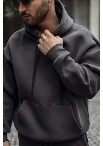 Erkek Füme 3 Iplik Bol Kesim Kapşonlu Sweatshirt fiyatları