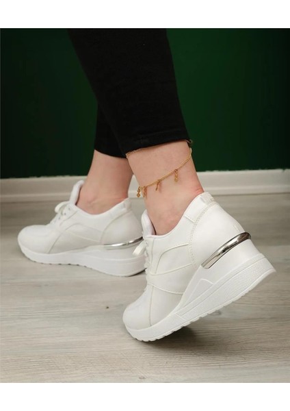 Yüksek Taban Bağcıklı Spor Ayakkabı Beyaz fiyatları
