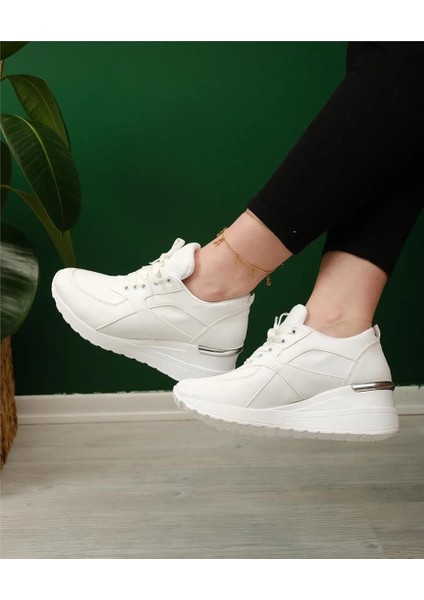 Yüksek Taban Bağcıklı Spor Ayakkabı Beyaz modelleri