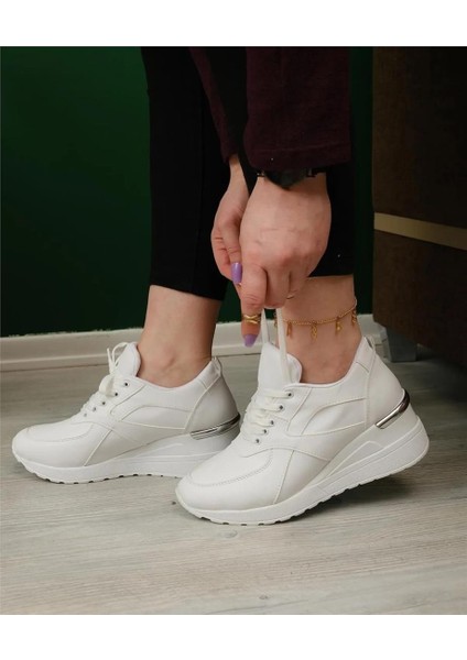 Yüksek Taban Bağcıklı Spor Ayakkabı Beyaz fırsatları