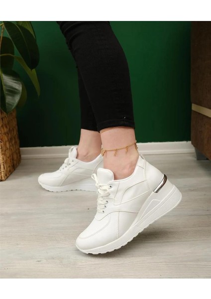 Yüksek Taban Bağcıklı Spor Ayakkabı Beyaz indirimleri