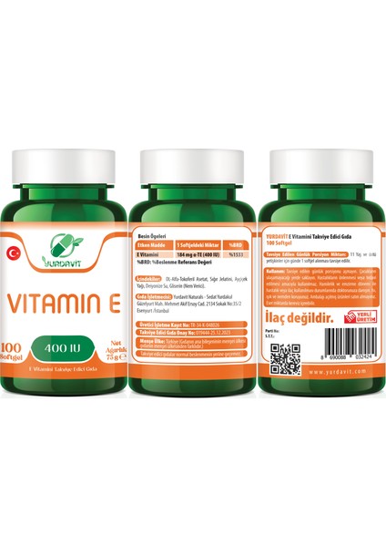 Vitamin E Vitamini 400 Iu 6X100 Softgel fiyatları