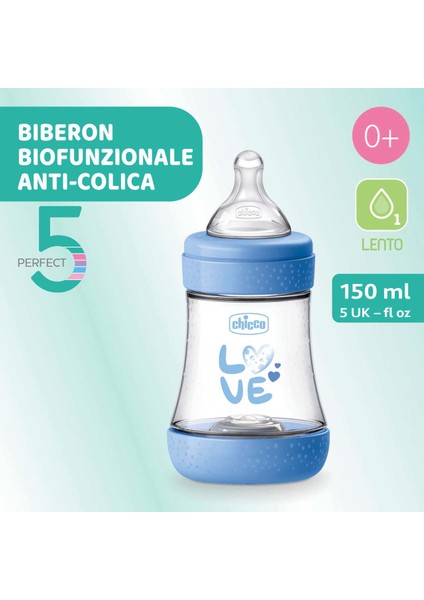 Perfect5 P5 Antikolik Biberon Pp 150ML Yavaş Akış Mavi