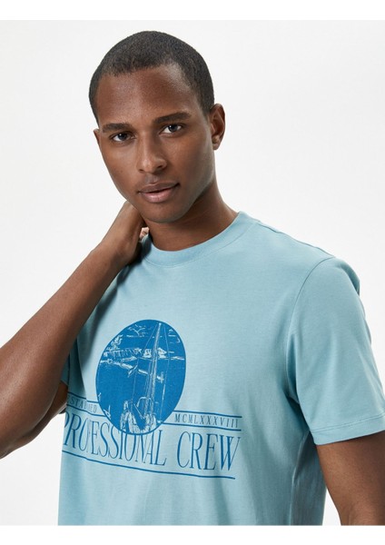 Slogan Baskılı Tişört Bisiklet Yaka Kısa Kollu