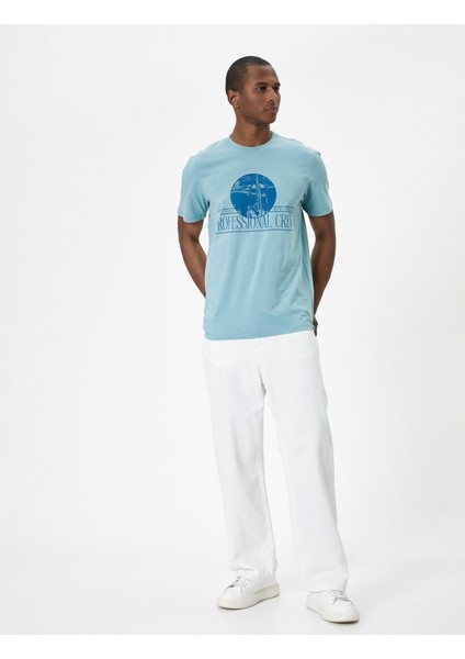 Slogan Baskılı Tişört Bisiklet Yaka Kısa Kollu fiyatları