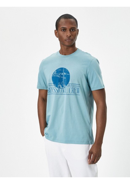 Slogan Baskılı Tişört Bisiklet Yaka Kısa Kollu modelleri