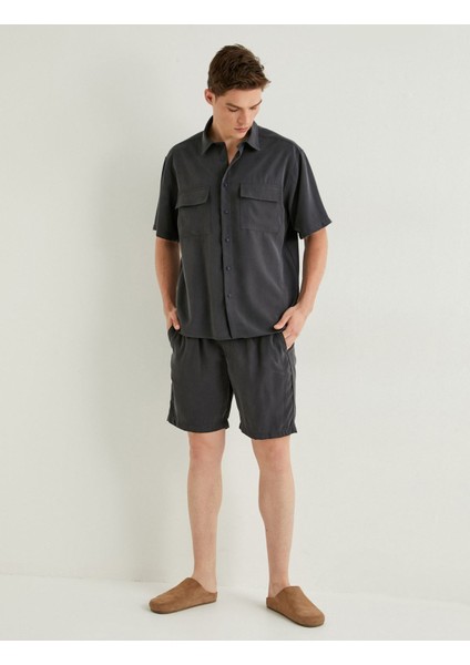 Kısa Kollu Gömlek Düğmeli Kapaklı Cep Detaylı Viskoz Kumaş fiyatları