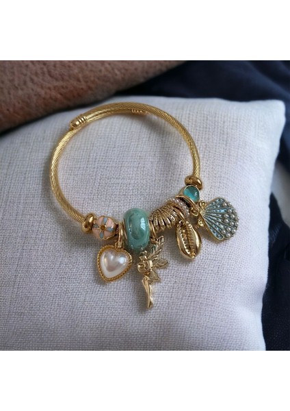 Tekno Trust Turkuaz Çelik Charm Bileklik Kalp ve Melek Zirkon Taş Garantisiz Zirkon Taş fiyatları