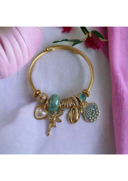 Tekno Trust Turkuaz Çelik Charm Bileklik Kalp ve Melek Zirkon Taş Garantisiz Zirkon Taş modelleri