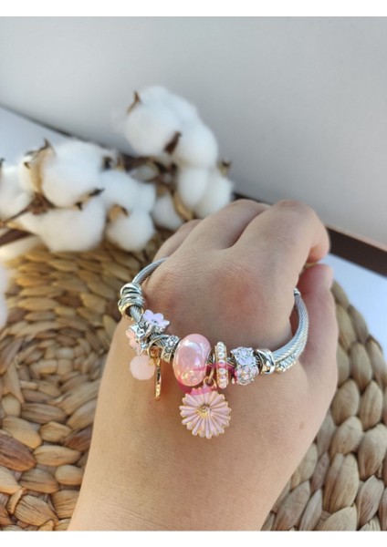 Tekno Trust Zirkon Taş Çelik Charm Bileklik Çelik Gümüş