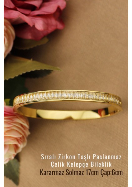 Tekno Trust Zirkon Taş Beyaz Baget Sıralı Zirkon Taşlı Sade Modern Trend Çelik Kelepçe 6mm Çap 6cm Yeni Sezon B fiyatları