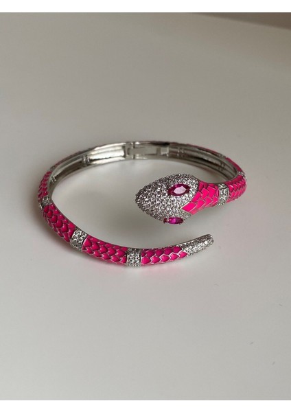 Tekno Trust Çelik Çelik Silver & Pembe Zirkon Taşlı Bvlgari Model Sarmal Yılan Kelepçe -Kararma Yapmaz- Zirkon fiyatları