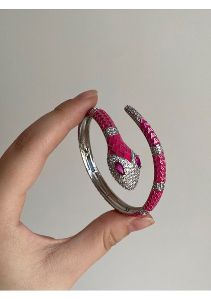 Tekno Trust Çelik Çelik Silver & Pembe Zirkon Taşlı Bvlgari Model Sarmal Yılan Kelepçe -Kararma Yapmaz- Zirkon indirimleri