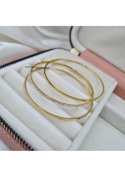 Tekno Trust Zirkon Taş Çelik Ajda Bilezik 3 Adet Altın Paslanmaz Çelik modelleri