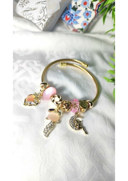 Tekno Trust 22 Ayar Bileklik Pandorsb Taşlı 316L Altın Kaplama Hediye Paketi Altın Çelik Zirkon Taş Garantisiz