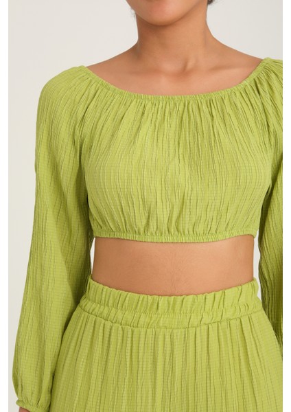 Açık Omuzlu Crop ve Pantolon Müslin Takım fiyatları