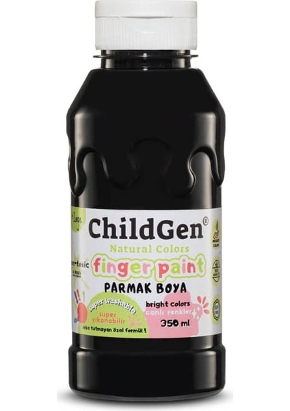 Childgen Süper Yıkanabilir Parmak Boya 350 ml Siyah