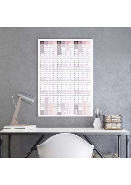 2025 Yıllık Planlayıcı Duvar Takvim Bordo Mürdün Çizgili Yearly Wall Planner