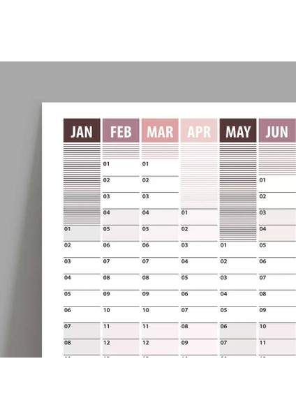 2025 Yıllık Planlayıcı Duvar Takvim Bordo Mürdün Çizgili Yearly Wall Planner
