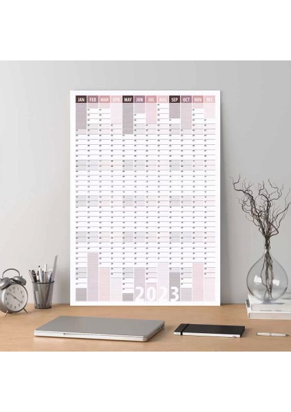 2025 Yıllık Planlayıcı Duvar Takvim Bordo Mürdün Çizgili Yearly Wall Planner