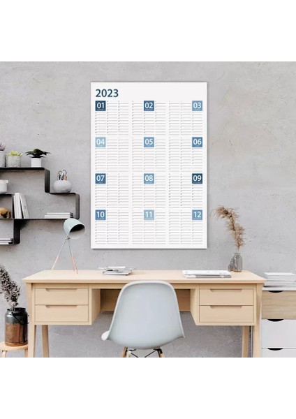 2025 Yıllık Planlayıcı Duvar Takvim Mavi Renk Yearly Wall Planner