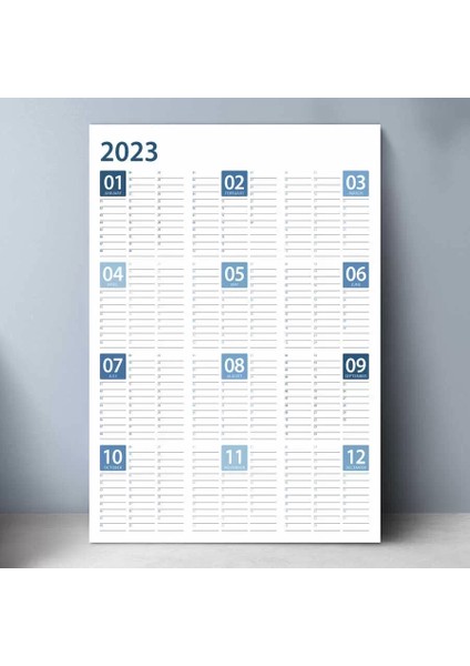 2025 Yıllık Planlayıcı Duvar Takvim Mavi Renk Yearly Wall Planner