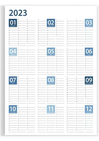 2025 Yıllık Planlayıcı Duvar Takvim Mavi Renk Yearly Wall Planner