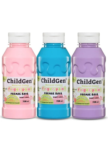 Childgen Süper Yıkanabilir Parmak Boya 350 ml x 3 Renk Pastel (Pembe, Mavi, Mor)