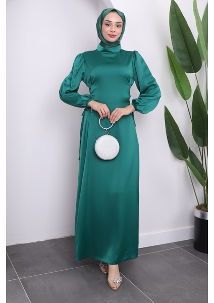 Zümrüt Yeşili Yan Detaylı Saten Abiye fiyatları