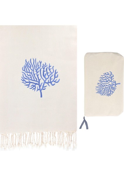 Mavi Mercan Nakışlı Peştemal Seti